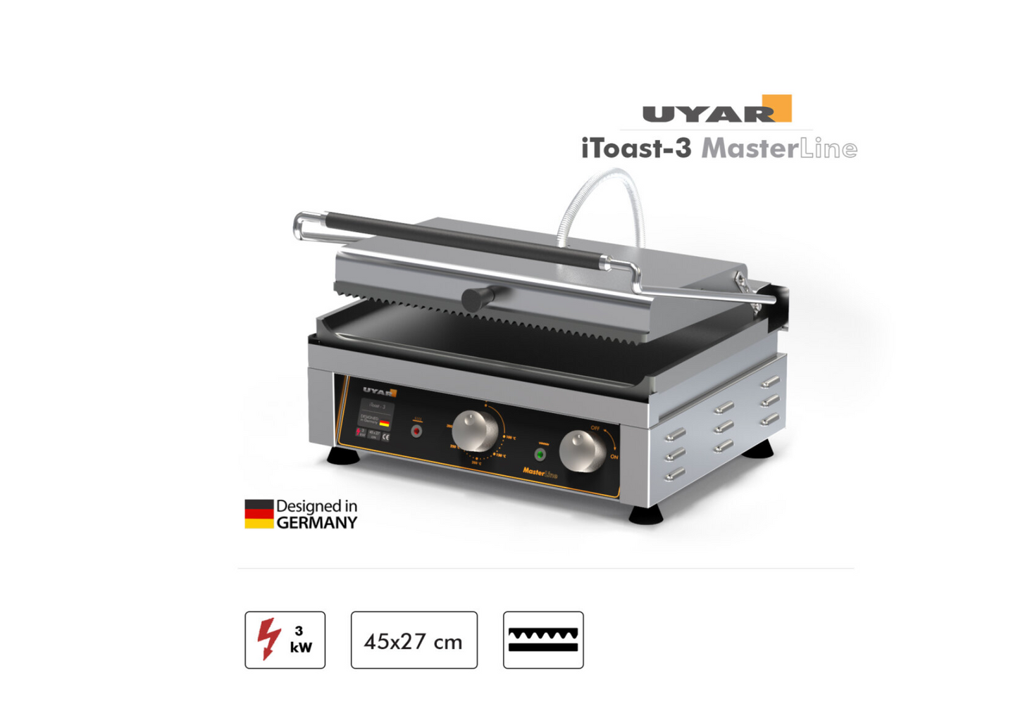 Griglia a Contatto UYAR iToast-3 MasterLine – 45x27 cm, Ghisa / Inox